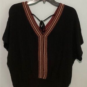 Hem & Thread Large Black Blouse Purple Accents